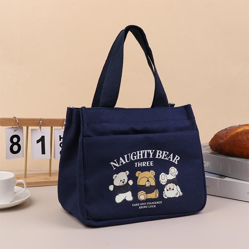 Cartoon Cute Printed Pattern Canvas Versatile Handbag Office Worker Lunch Bag Tote Bag Portable Outdoor Office Food Bags