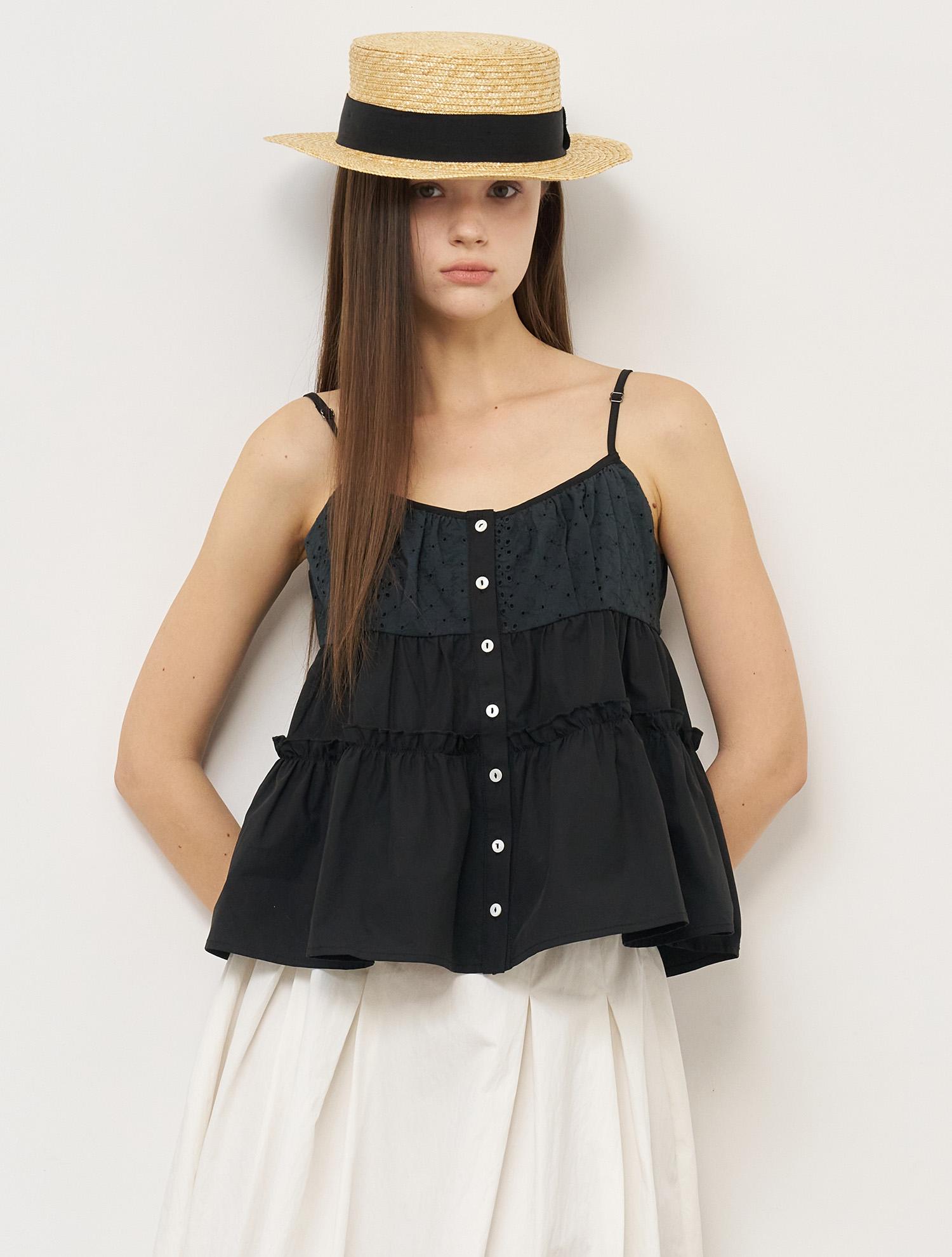 General Idea Shirred Button Sleeveless Blouse [Black] / Wbe2L03527 Black/S