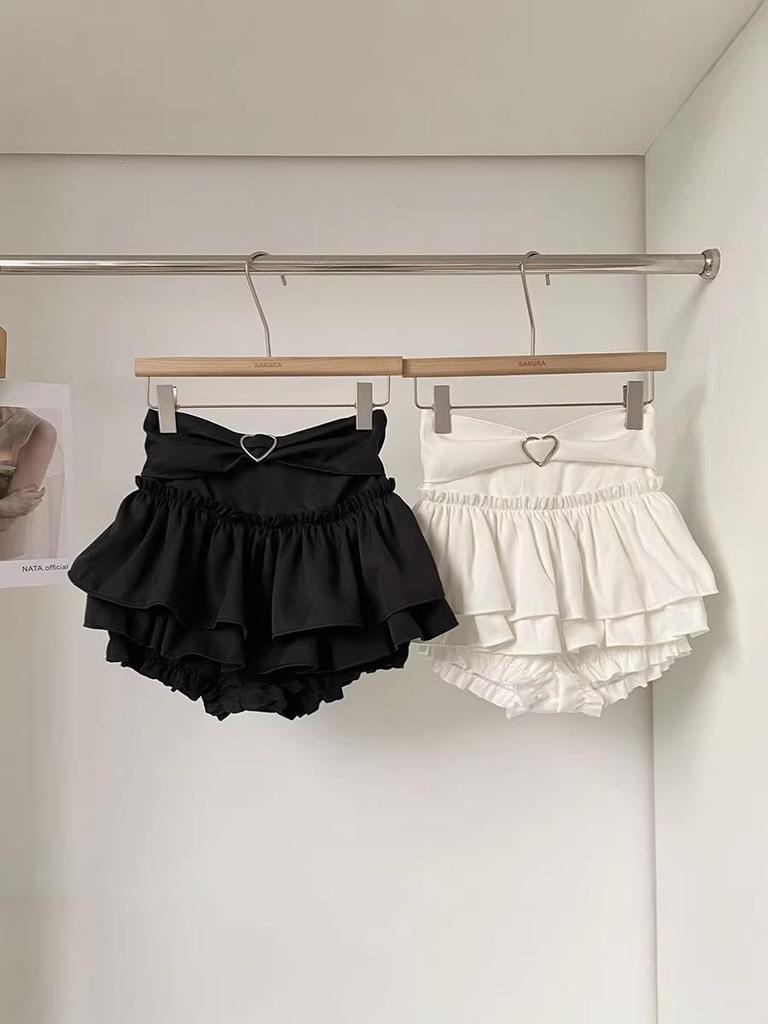 Sweetheart Double Layer Ruffle Skirt Pants with Elastic Waist