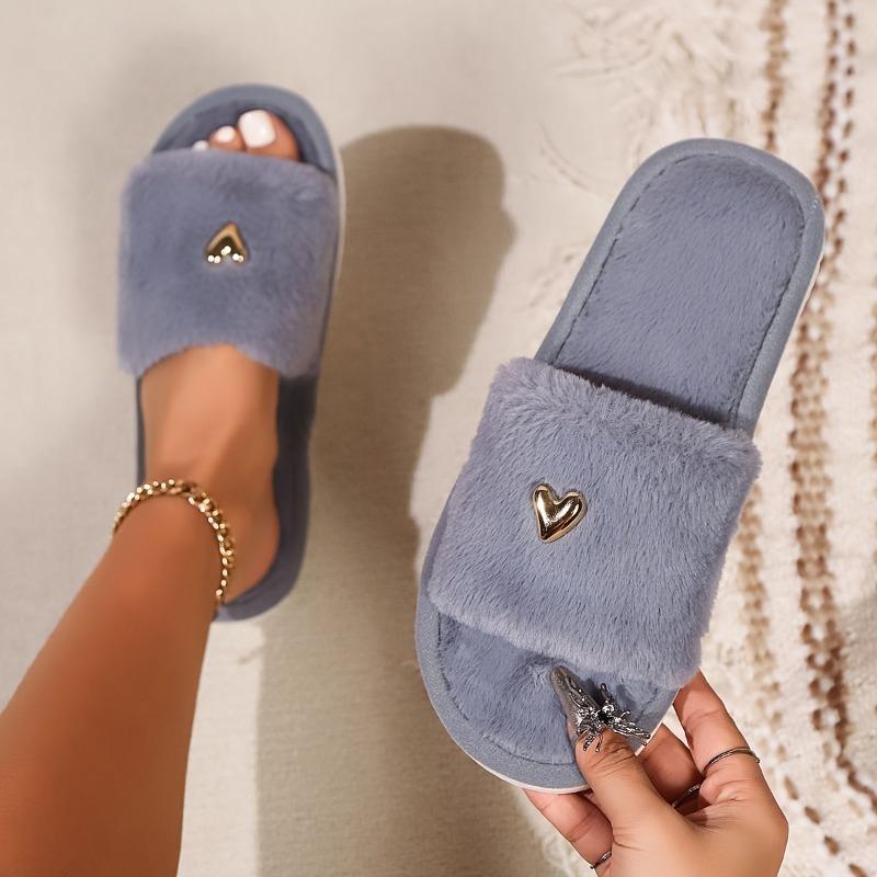 New high-end fashion love-decorated plush slippers for women with open toes, suitable for bedroom, living room, home, suitable for all seasons