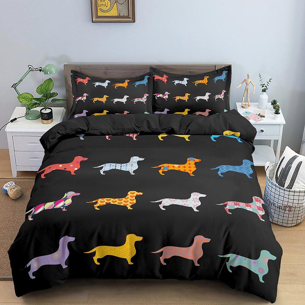 Three-Piece Dachshund Bedding Printing Cute Colorful Puppy Quilt Cover Home Textiles