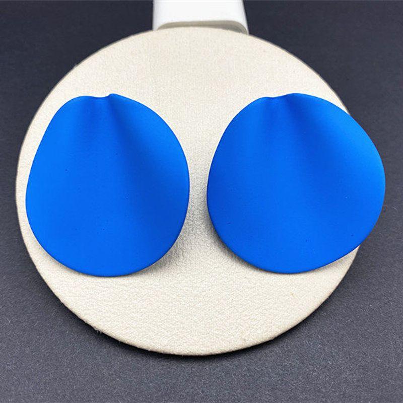 

2024 New Arrival Trendy Fashion Style Retro Asymmetrical round Studs Fancy Earrings Female Candy Color Frosted Earrings Blue (Silver Needle)