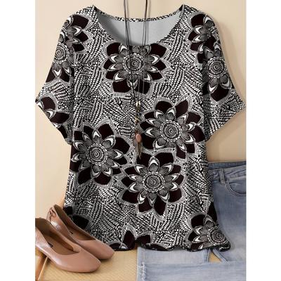 Large Size Round Neck Creative Printed Simple Line Pattern Short-sleeved T-shirt