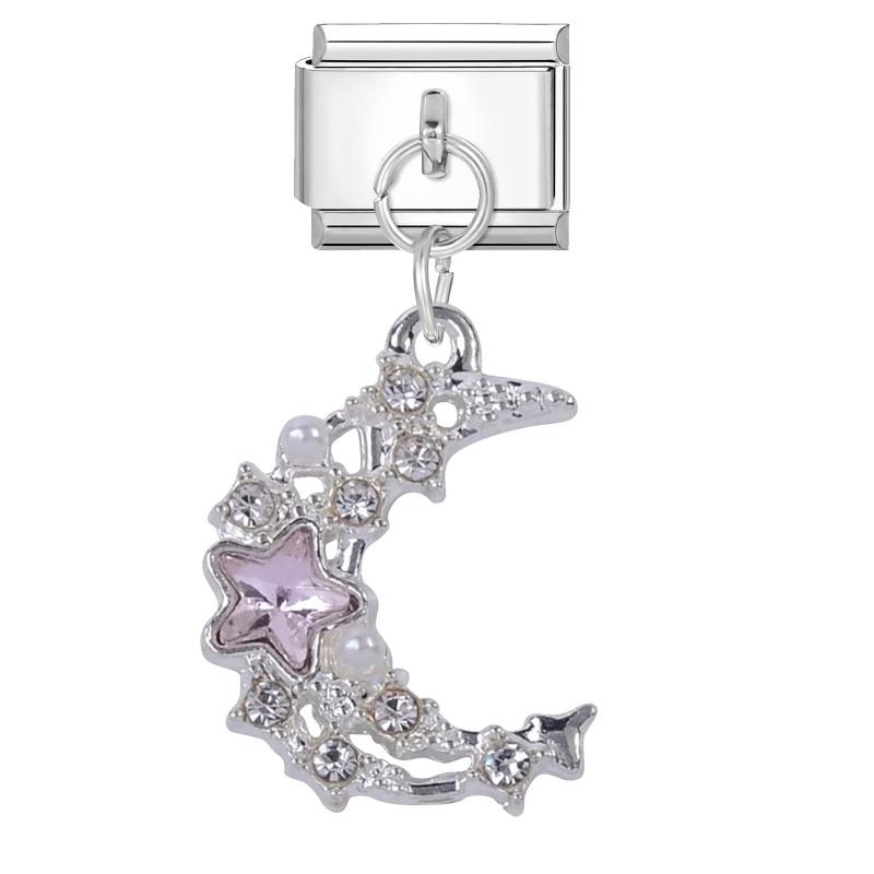 New Shiny Bow Knot Butterfly Moon Star Zircon Pendant Italian Charm Link Fit 9MM Bracelet Stainless Steel Women Men DIY Making