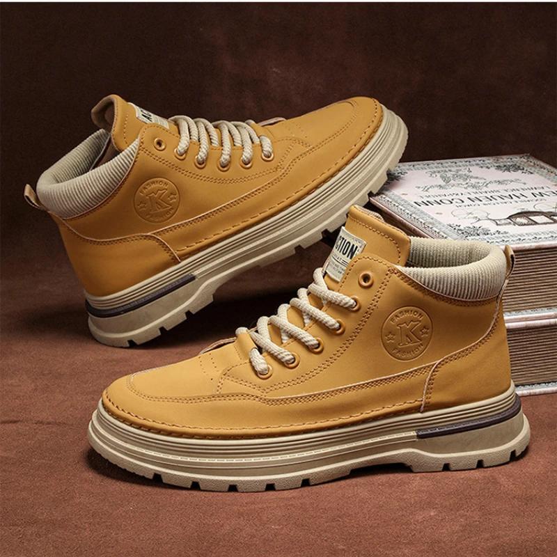 High-top Men's Casual Shoes Fashion Men's Casual Boots British Retro High-top Male Work Shoes Versatile Thick-soled Casual Shoes