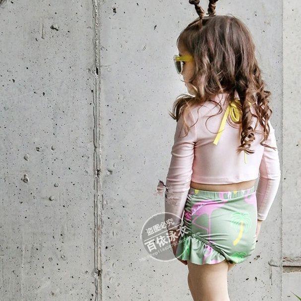 Korean Floral Long Sleeve Baby Girl Swimsuit - Retro Style