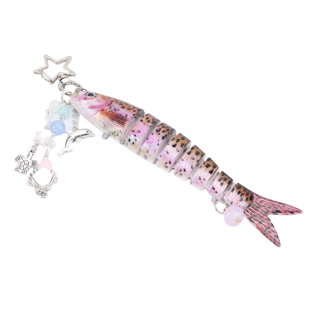 Lifelike Fish Keychain 5.3 Inch Alloy ABS 3D Eye Creative Fishing Bait Keychain for Bag Purse Fishing Gifts Pink