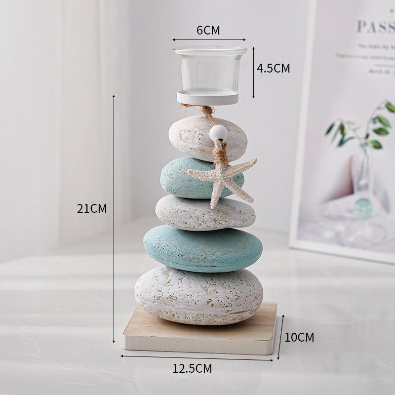

Mediterranean Style Stone Candle Holder Wooden Starfish Decor Handicraft Desktop Display Other