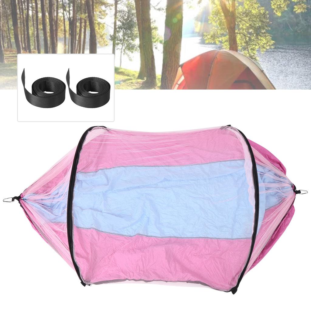 Outdoor Automatic Strut Hanging Parachute Cloth Mosquito Net AntiRollover Hammock(Light Blue Pink )