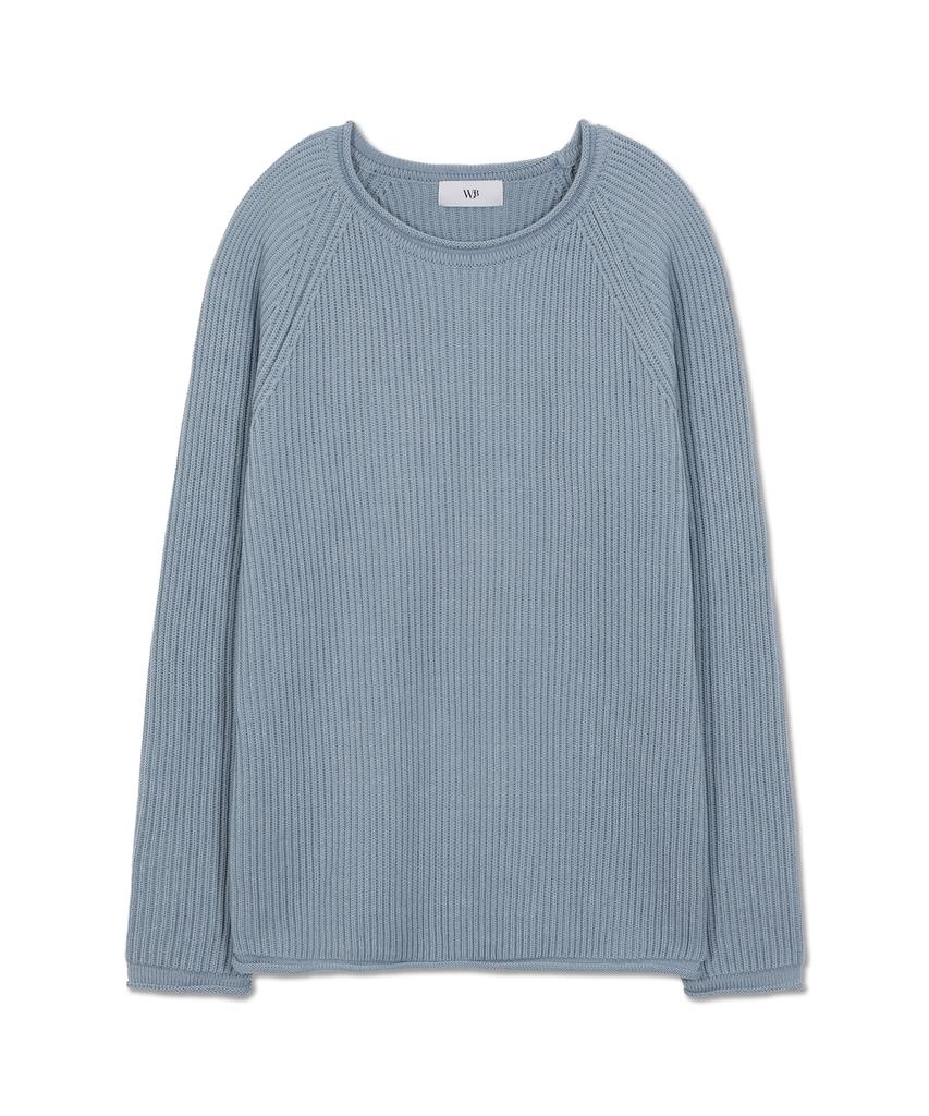 WEST GRAND BOULEVARD French Oversized Raglan Ribbed Cotton Knit Baby Blue