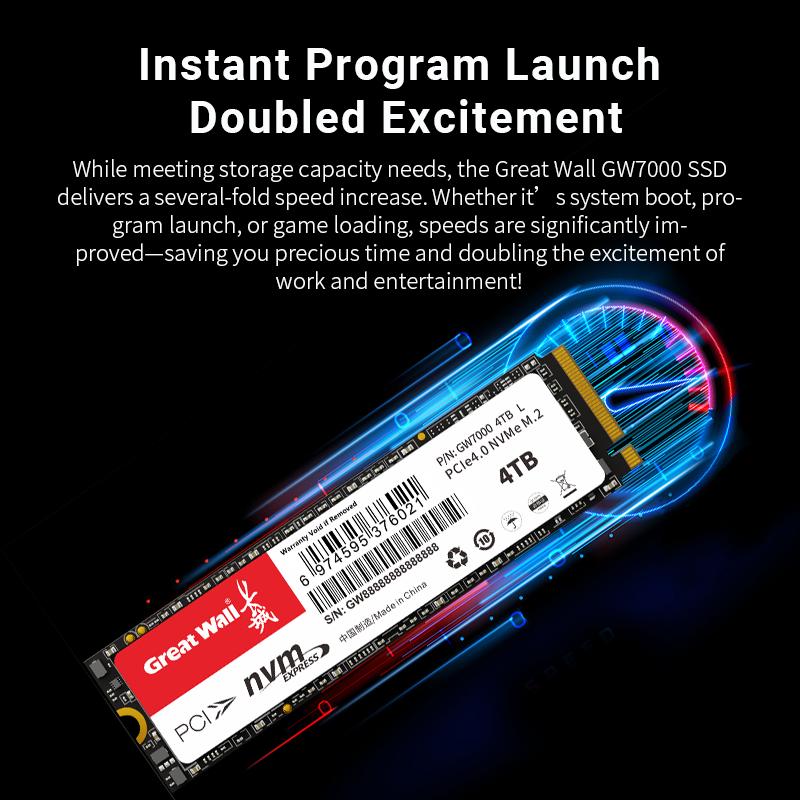 Built In Hard Drive Great Wall G7000 M.2 NVMe Pcle4.0 2280 3D TLC NAND 1tb/2tb /4tb Ssd