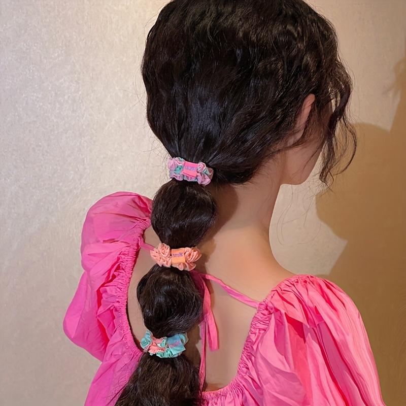5pcs Sweet Candy-Colored Pleated Hair Ties with Lace Detail - Elastic Rubber Bands for Stylish Hair Design, Perfect Valentine's Day Gift
