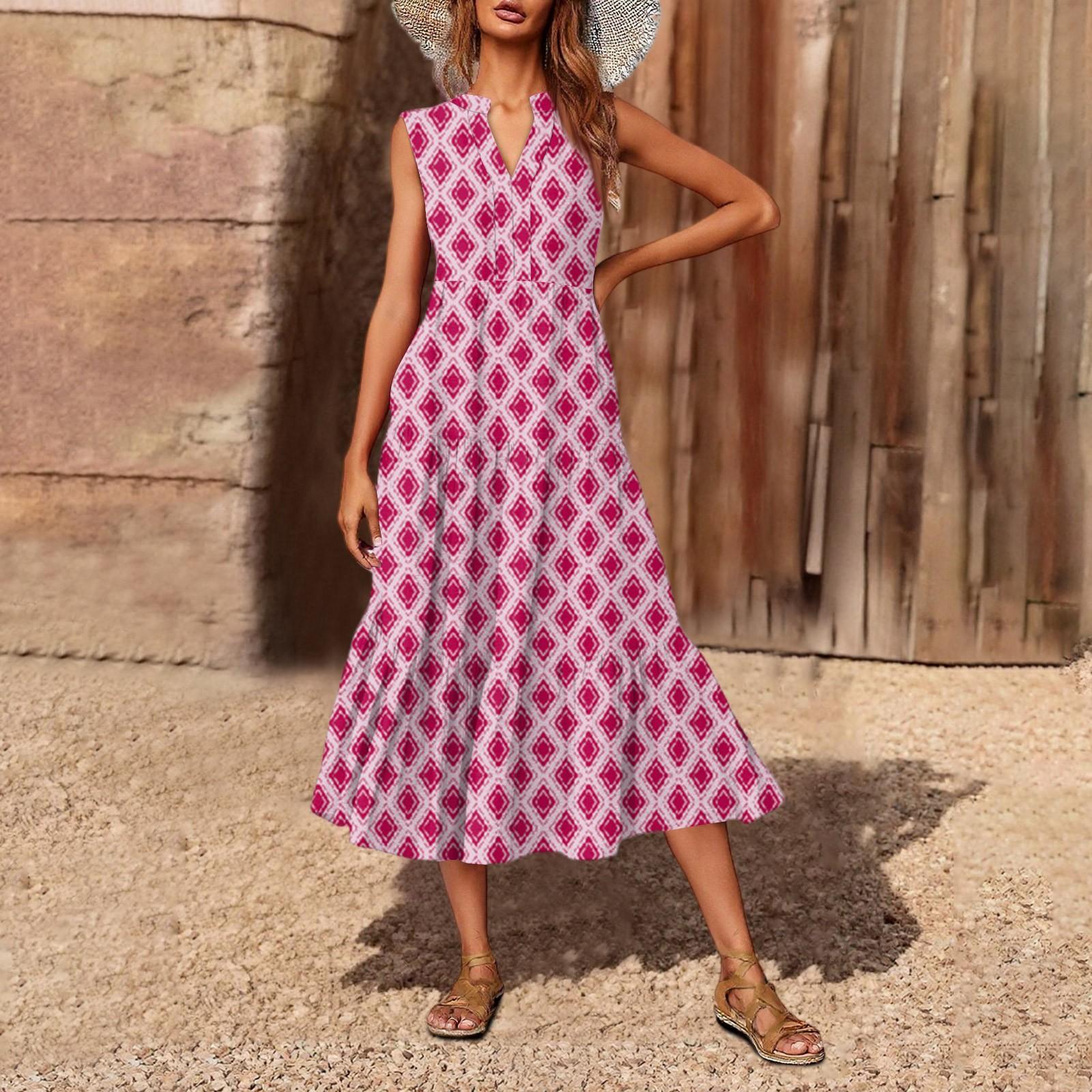 

Женское повседневное и модное платье средней длины с V-образным вырезом без рукавов и принтом XL фиолетовый