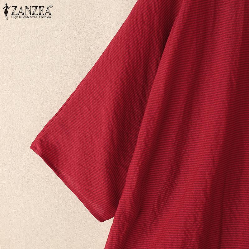 ZANZEA Women Casual 3/4 Sleeve Summer Loose Stripe Blouse