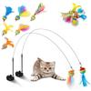 Interactive Cat Toys Kit Feather Toys with 1 Wands, 1 Suction Cups, Replacement Feather Heads for Indoor & Outdoor Play