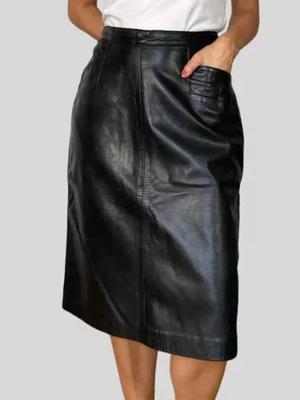 Schwarzer Damen Lederrock Echtes weiches Lammfell Stylisch Handgemacht Party Formal