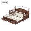 Extendable Sofa Bed 90/180*190 cm, with Roman Columns, Curved Backrest and Armrests, Drawers and Slatted Frame, Multifunctional Bed Pine Wood, Walnut
