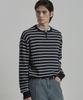WORK ON BODY OFF Pano Semi-Overfit Striped Henley Neck Knit [Navy]