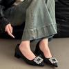 Elegant temperament thick heel single shoes year-round legs long pointed head satin Korean version high heels college style