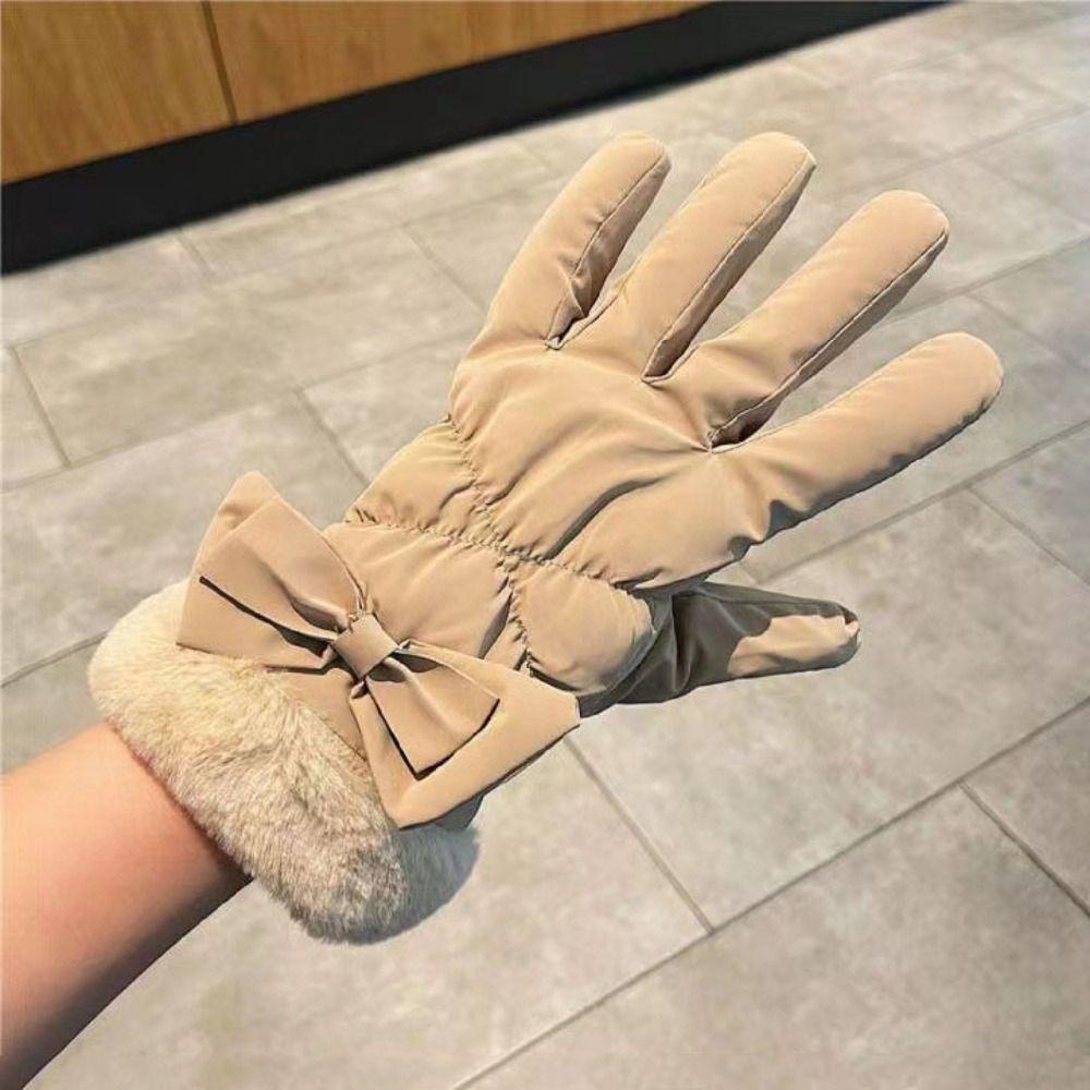 Windproof Winter Warm Gloves Keep Warm Cycling Mittens Soft Bow Women Gloves Outdooor