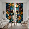 2pcs Set HD Mexican Day of the Dead Flowers Floral Curtain Blue Tie Digital Printed Curtain Home Decor Style Decorate Living