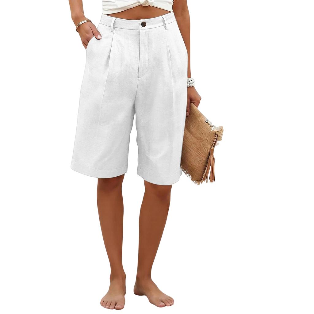 Women's Color Casual Fashionable Breathable Loose Cotton Linen Five Quarter Pants