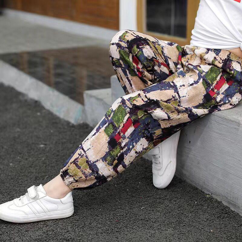 Boys Summer Loose Harem Long Pants Kids Printed Casual Baggy Comfy Trousers