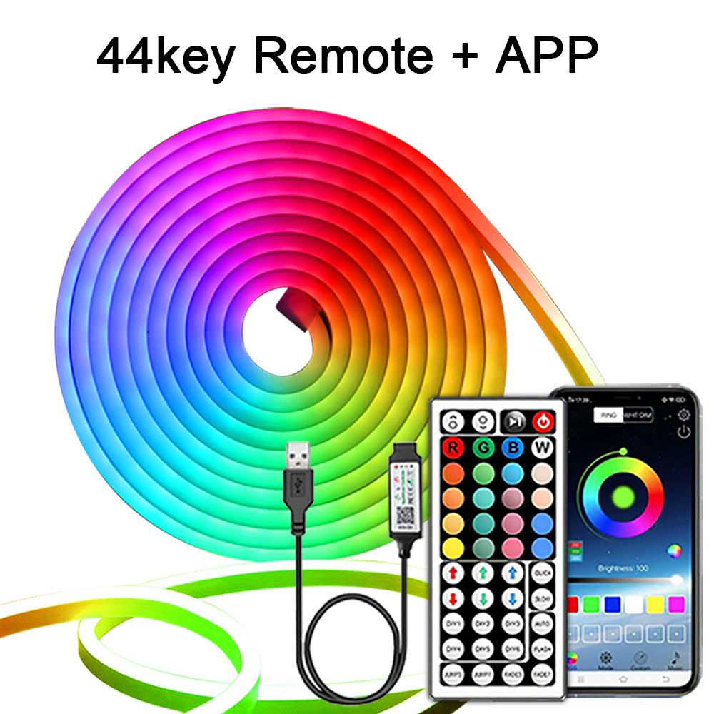 

RGB светодиодная неоновая лента с управлением через приложение USB 5 В неоновые гибкие огни для украшения комнаты, спальни, вечеринки, DIY-освещения 1m