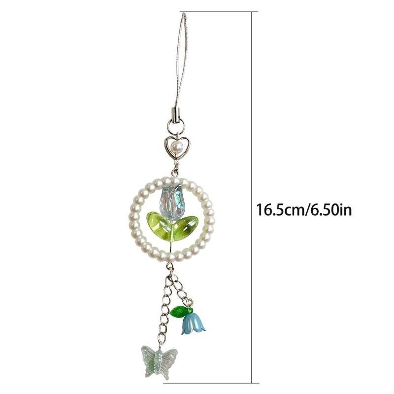 Elegancka Zawieszka do Telefonu Kwiat Motyl Koralikowy Brelok Akrylowy Dodatek do Telefonu Komórkowego Zawieszka do Torby Breloczek dla Modnych Kobiet
