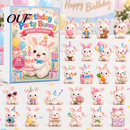 Birthday Party Favors 2026 Bunny Advent Calendar, 24 Days Acrylic Rabbit Ornaments Christmas Countdown Collectible Figurines 2D Flat Cute Animal
