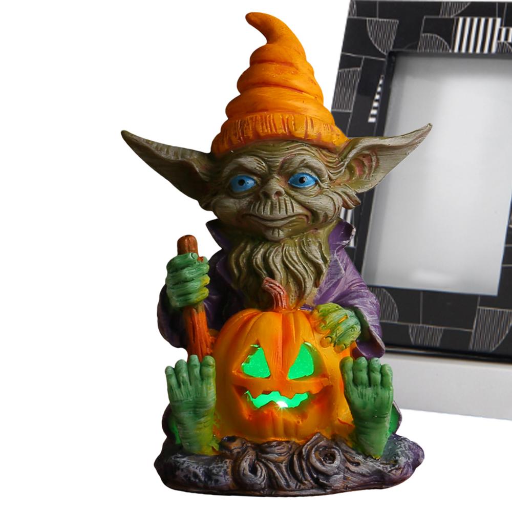 Halloween Pumpkin Lights Desk Figurine Halloween Resin Halloween Figurine For Halloween Decorations Lighted Halloween Statue