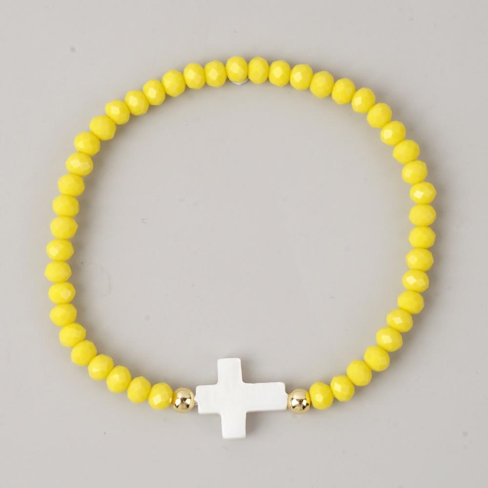 Bohemian Colorful Multi-faceted Crystal Bead Cross Shell Elastic Beaded Bracelets for Women Friend Vacation Stackable Jewelry