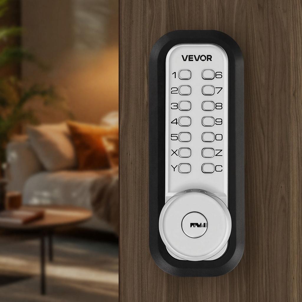 Mechanical Keyless Entry Door Lock, 2.0 Code Upgrade, 4-7 Digits Code, Single-Sided Push Button Combination Mechanical Keypad Door Knob, Auto Locking,