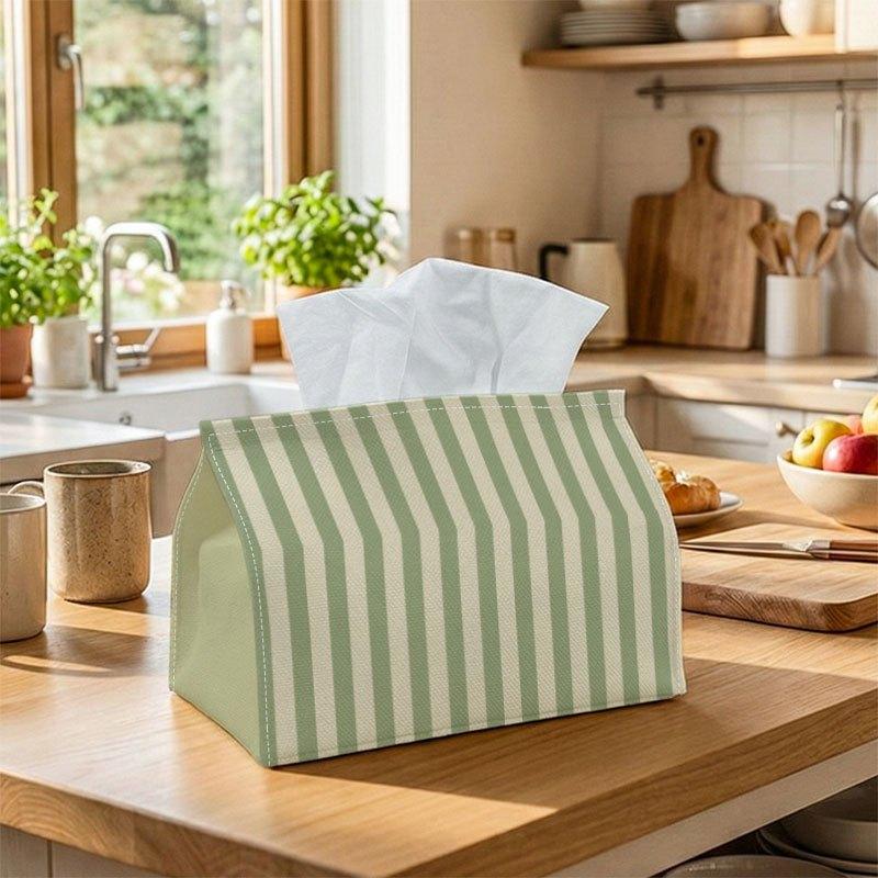 1pc Minimalist Modern Tissue Box | Durable, Stripe Pattern Green And Beige Suitable for Living Room Accent, Bedroom Decor, Encouragement Gifts, Workpl