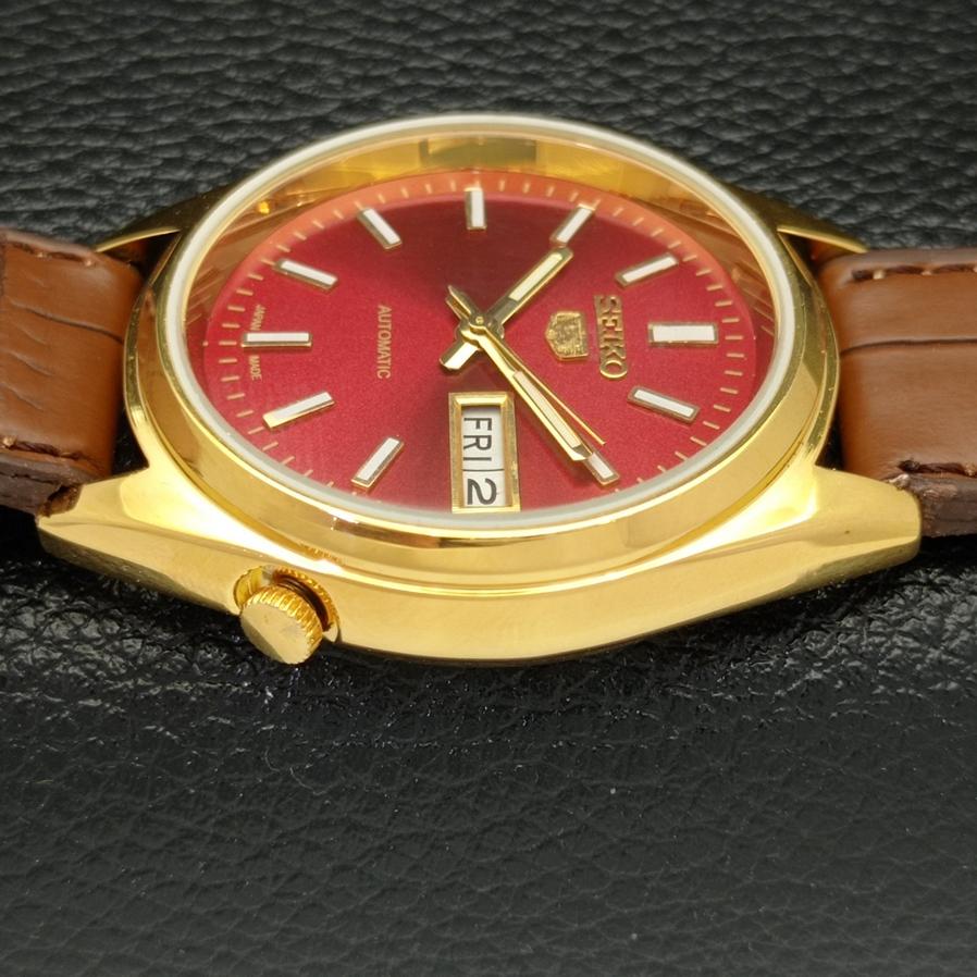 OPPUSSET VINTAGE SEIKO 5 AUTOMATISK 6309A JAPAN HERRE RØD SKIVE KLOKKE a425910-2 RL620a-a425910