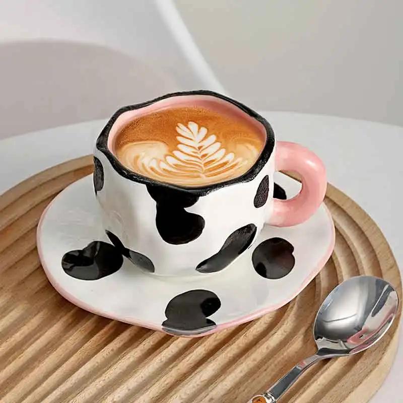 Japanese Hand Painted The Blue Sky and White Clouds Coffee Cup with Saucer Ceramic Handmade Tea Cup Saucer Set Cute Gift for Her