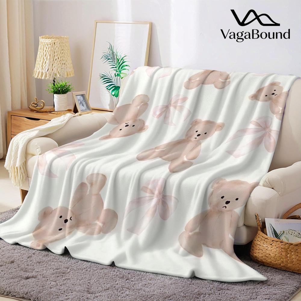Pandara Jewelry Unisex Teddy Bows Flannel Blanket Warm Soft Halloween Christmas Couch Warm Cozy Decorative Decor Gift For All Season