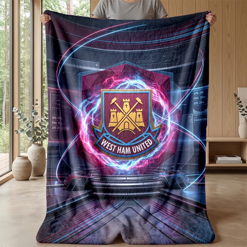 West Ham United Fußball-Print Flanelldecke, Weiche Warme Leichte Überwurfdecke für Sofa Bett Camping