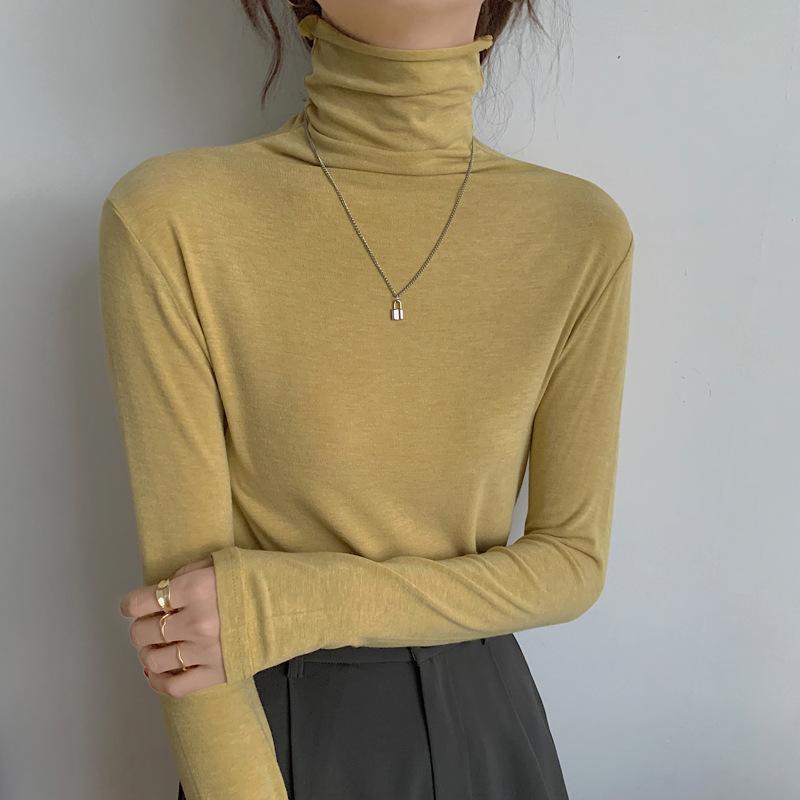 Spring Autumn Women Pullover Female Solid Knitted Bottoming Shirt Concise Turtleneck Elasticity Elegant Office Lady Tops