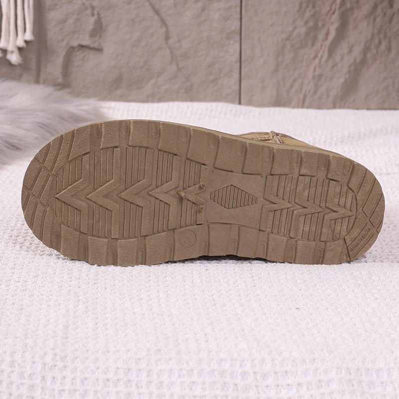 Women Winter Large Size Round Toe Thick Sole Snow Boots Casual Short Tube Velvet Fur Warm Cotton Shoes Solid Color 36-41