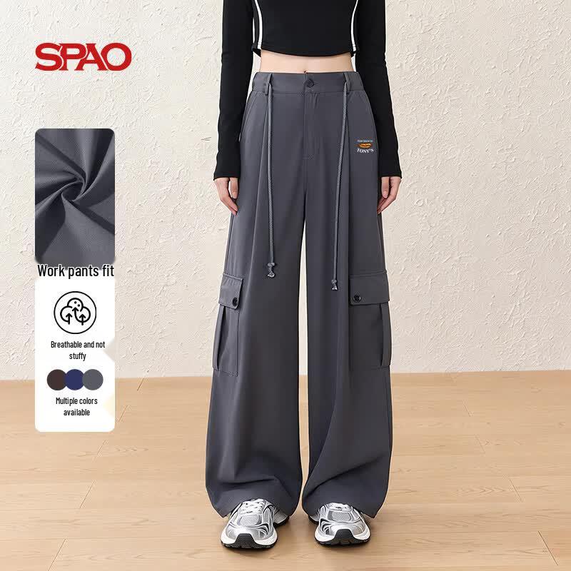 SPAO Women s Cargo Wide-Leg Drawstring Pants M