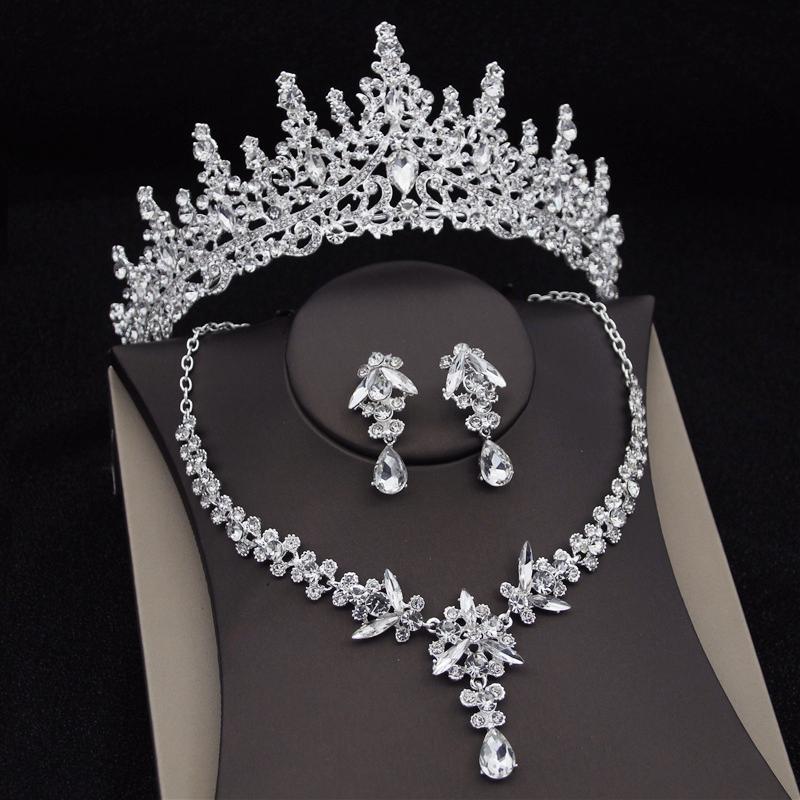 Gorgeous Crystal Bridal Jewelry Sets for Women Luxury Tiaras Crown Sets Necklace Earrings Party Wedding Dress Bride Jewelry Set