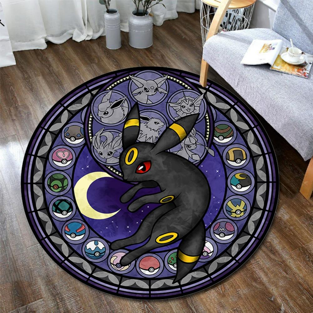  Pokemon Black Sylveon Elves Round Rug Elegant Floor Mat for Living Room Gaming Chair Area Bedside Decor Themed Carpet
