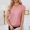 Short Sleeve Sequin Tops For Women V-Neck Sparkly Tank Tops Dressy Glitter Top Blouses