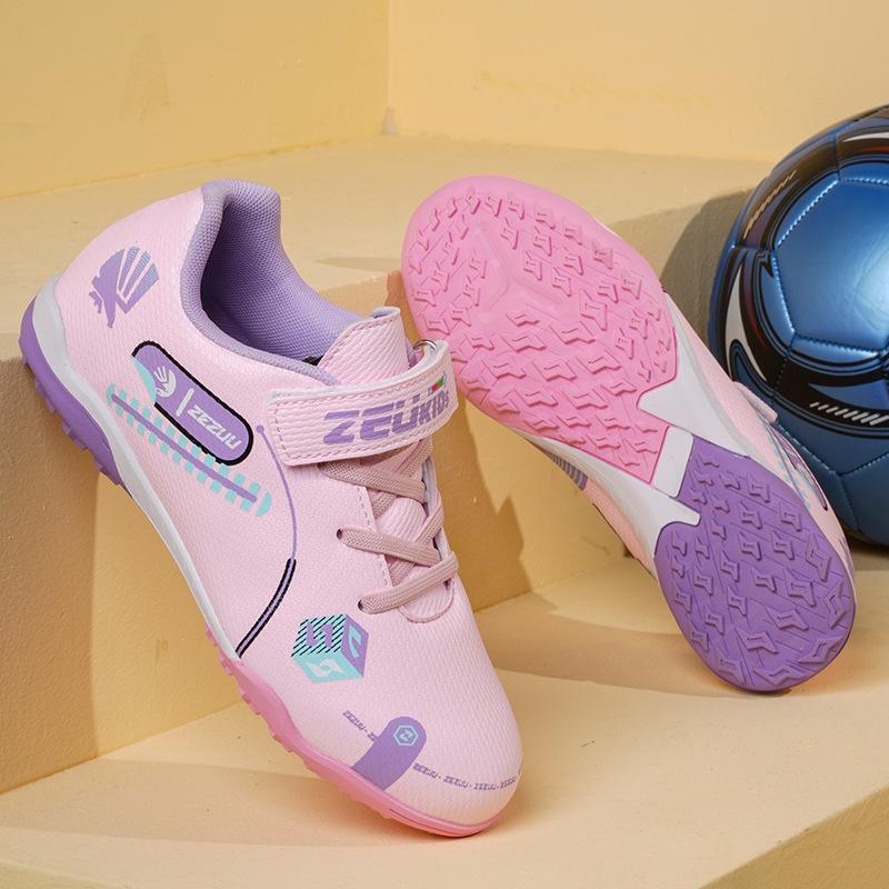 Zhenzu brand children's football shoes, no laces and buckles TF rubber soles, artificial turf training shoes for primary and secondary school students