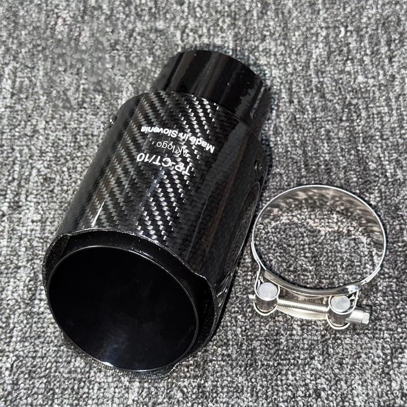 1Pcs Auto Modification Single Exhaust Tip Black Pipe Glossy Carbon Fiber Muffler Tail End Pipe Exhaust Nozzle for AK Universal