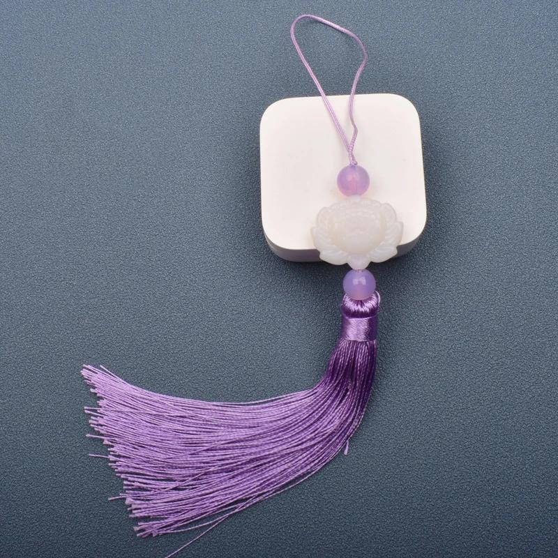 1 Pcs White jade lotus Fringe Trim Bookmark Silk Tassels Pendant DIY Sewing Curtains Accessories Clothes Bag Craft Supplies