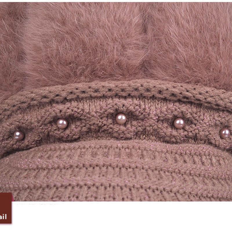 Winter Old Man Hat Rabbit Fur Rabbit Fur Blended Hat Women Middle-aged and Elderly Women Mothers Warm Thick Velvet Knitted Hat