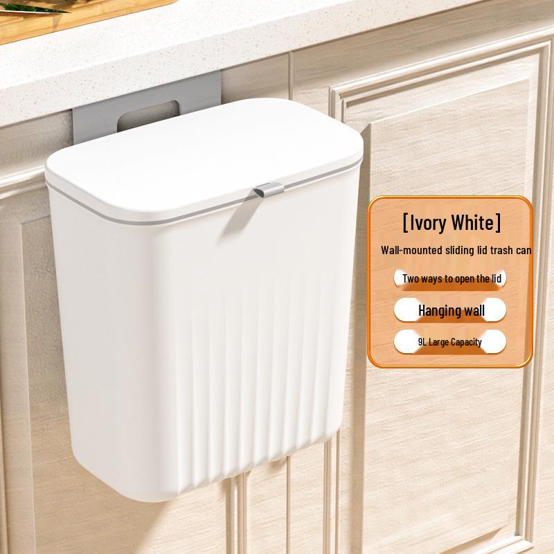 Large Wall-Mounted Kitchen Trash Bin with Sliding Lid for Food Waste