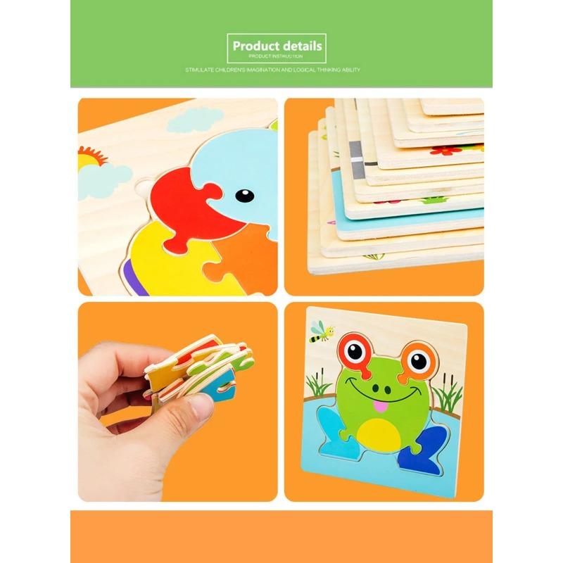 1 Stück Holzpuzzle Kinder Montessori Spiele Cartoon Tier Fahrzeug Puzzles für Kinder Lernen Lernspielzeug